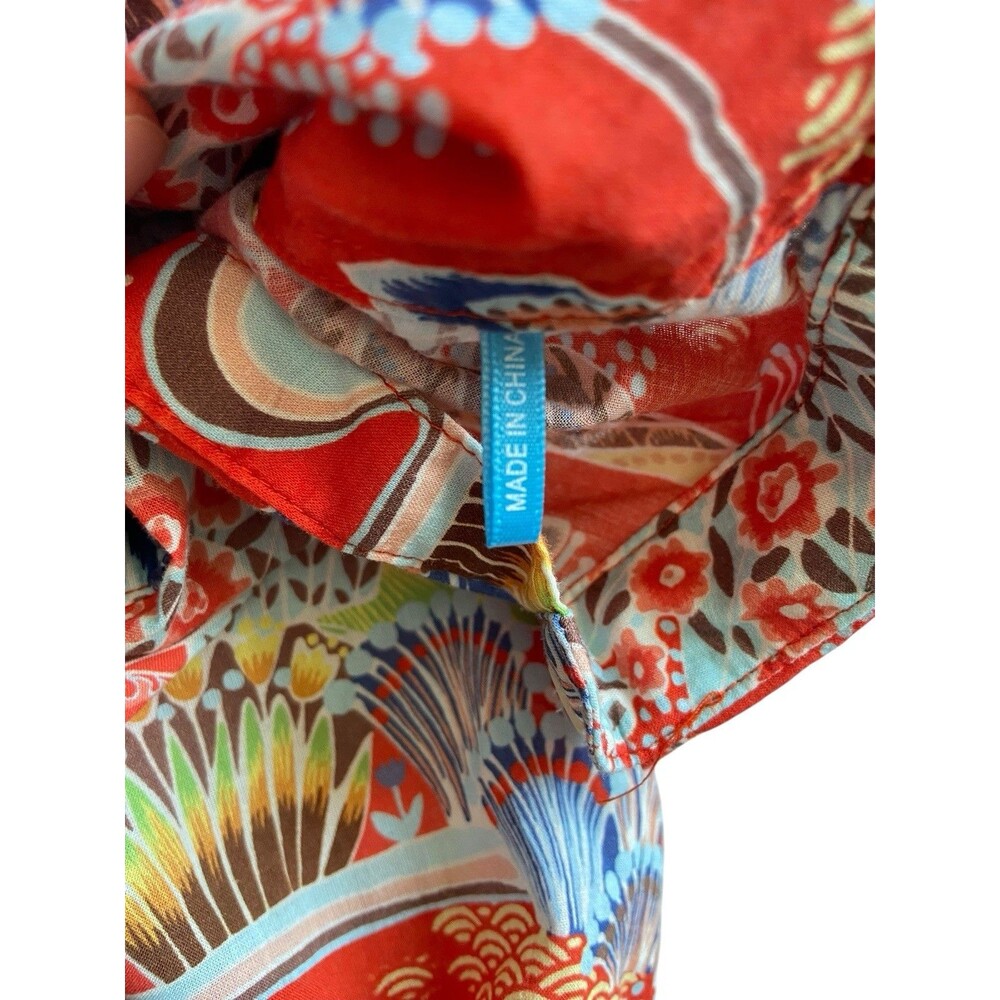 J.‎ McLaughlin Womens Lois Shirt Size S Red Paradise Tropical Ornate Birds Artsy - Picture 10 of 15
